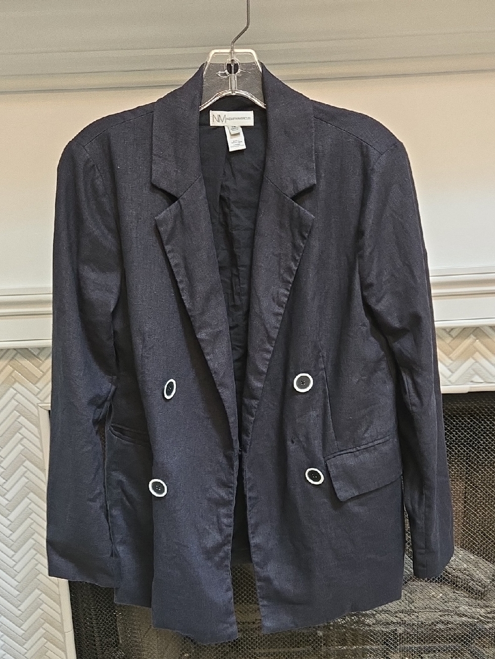 Neiman Marcus Black Linen Blazer with Black And White Buttons. Size XS.